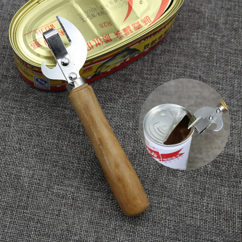 Can Opener Wooden Handle Can-opener Canned Knife Kitchen Tool Iron Plating Bottle Beer Opener (6)