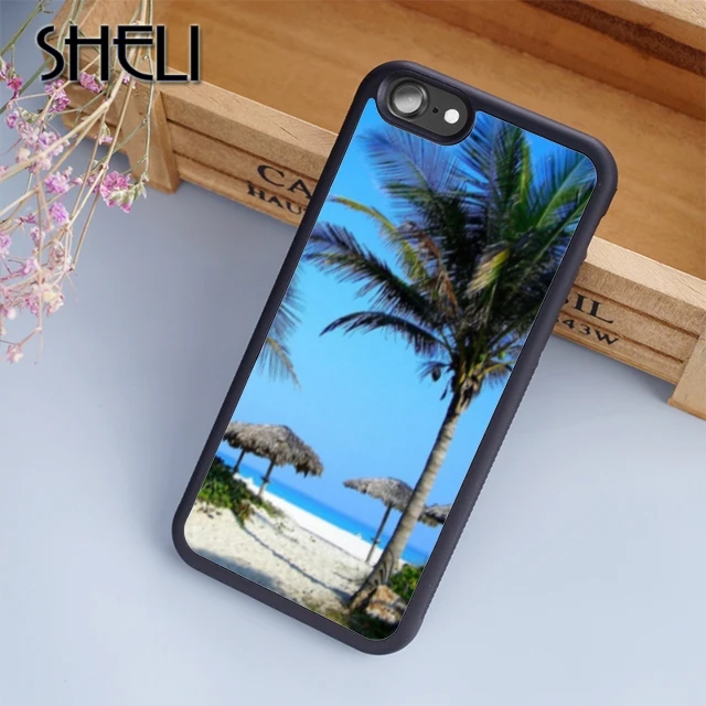 SHELI Tropical Beach Resort Palm Tree Sand Phone Case Cover For iPhone 5 6 6s 7 8 plus 11 pro X XR XS max Samsung S7 edge |