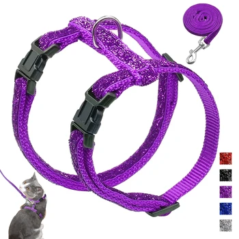 

Nylon Cat Harness Bling Sequins Cat Harness and Leash Set Pet Kitten Adjustable Harnesses Walking Leads Vest 5 Colors