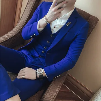 

3pc Brand New Mens Suit Jacket Formal Business Blazer Men Groom Three Pieces Slim Fit Party Clothing Single Button Wedding Dress
