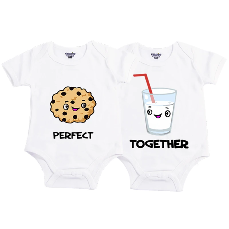 

Culbutomind twins baby Clothes perfect together twins Baby Clothing Short Sleeved Outfit 100%Cotton clothes baby bodysuit
