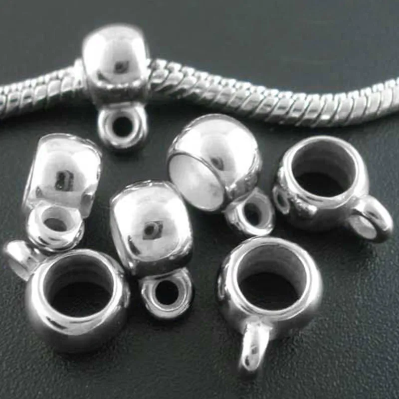200Pcs Silver Tone CCB Smooth Bail European Spacer Beads Fit Snake