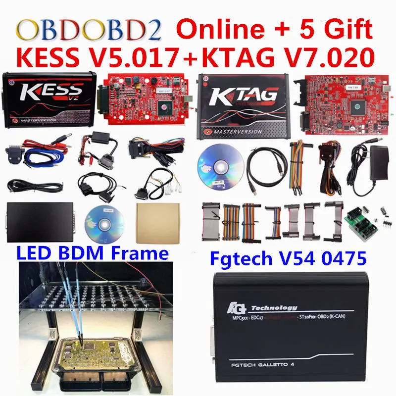 ECU Программатор онлайн ЕС красный Kess 5 017 2 47 + неограниченный KTAG V7.020 0475 FGTECH Galletto 4 V54