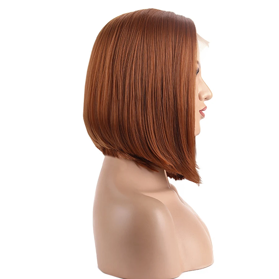 FANXITON, оранжевые парики, синтетический парик на кружеве для черных женщин, прямые короткие парики, 12 дюймов, парики из искусственных волос без клея