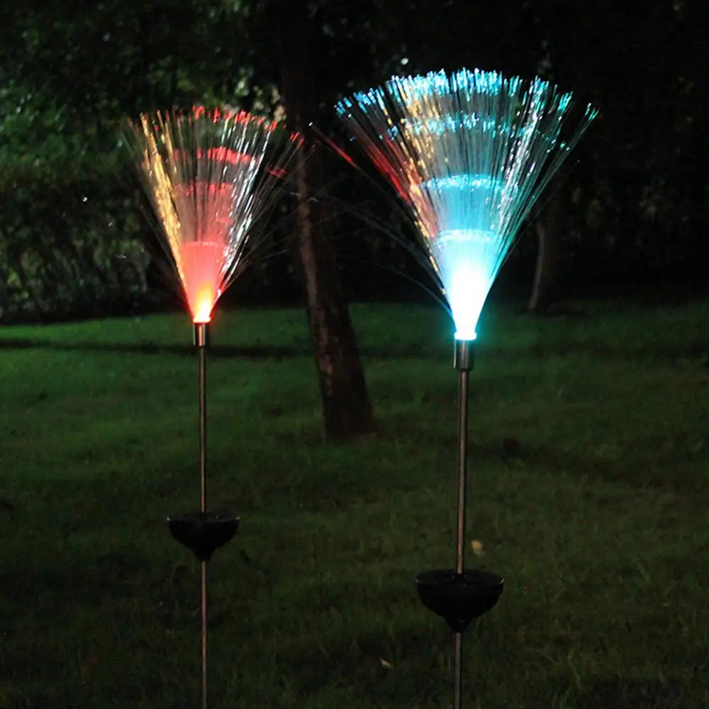 

2Pcs Color Changing Night Light Outdoor Optical Fiber Lights For Garden Novelty Solar Powered Light Fiber Optic Solar Lawn Light