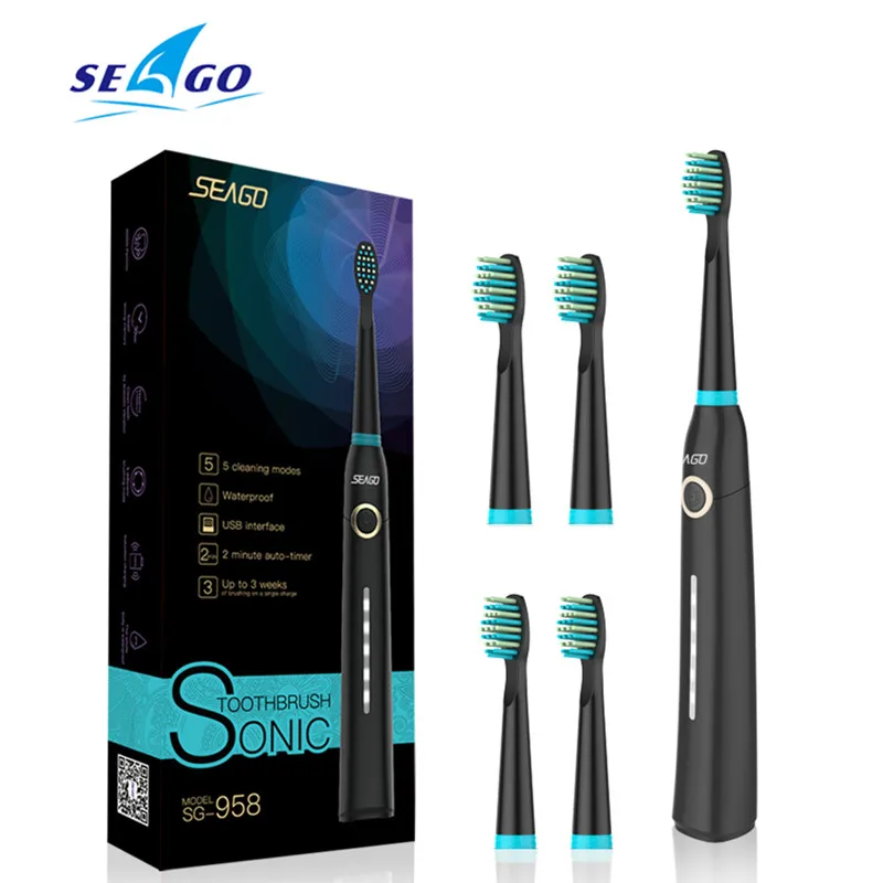 SEAGO электрические зубные щётки перезаряжаемые USB Sonic расчёски для волос 3 + 2 шт. сменные головки таймер зубы кисточки водонепроница