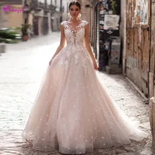 Detmgel пикантные Глубокий круглый вырез, открытая спина Цветы Свадебные платья строки Роскошные с рукавами-крылышками, с аппликацией богемное свадебное платье плюс Размеры