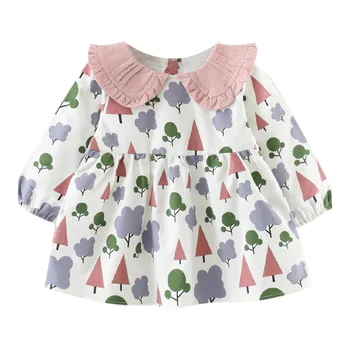 

2019 New Baby Girl Cute Sweet Casaul Cartoon Pattern Lapel All-match Long Sleeveless Dress