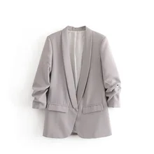 Drape Fold Shawl Collar Big Pockets casual blazer jacket office lady Autumn 2020 spring Long-Sleeve Female Small Suit