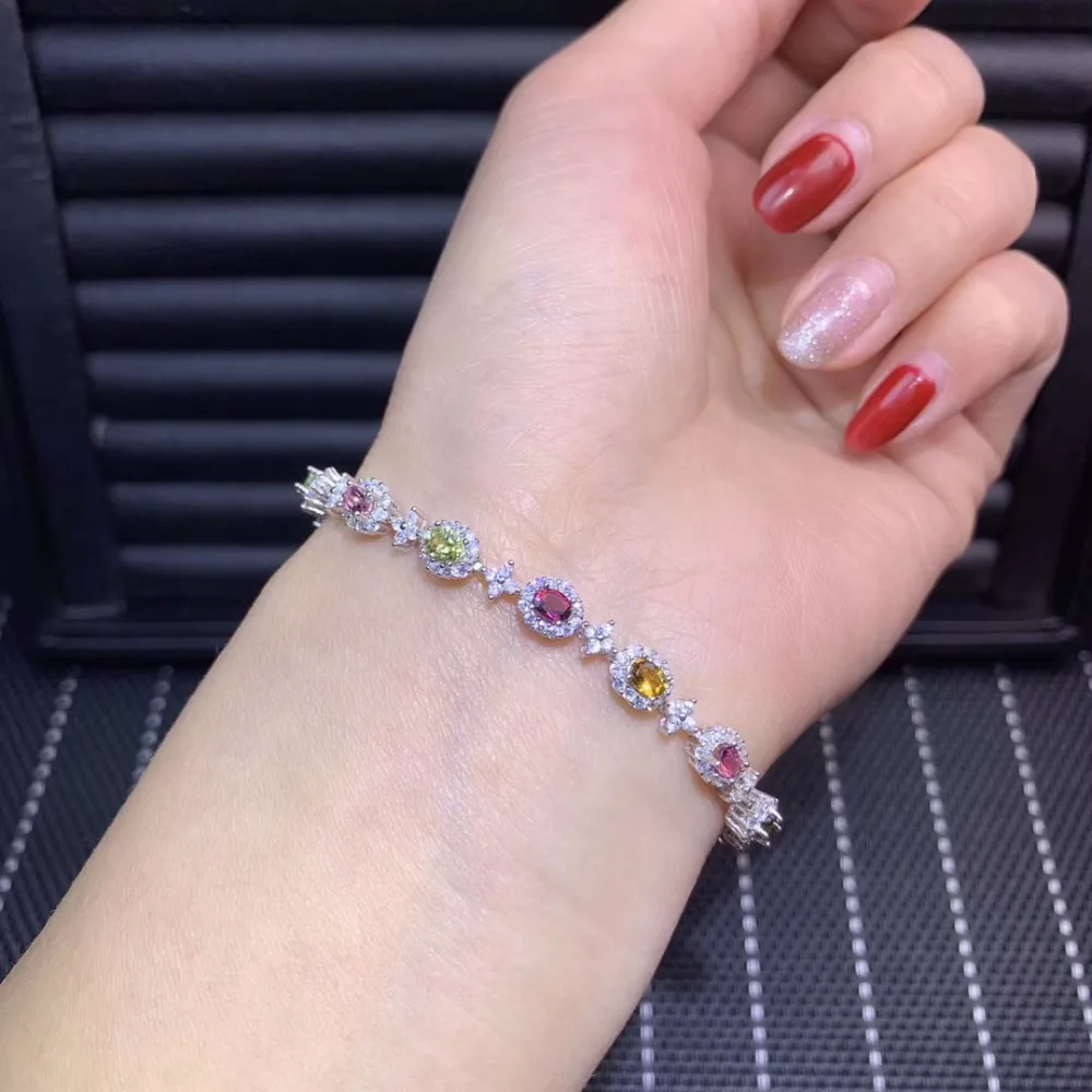  Bracelet en tourmaline multicolore naturelle Bracelet en pierres précieuses naturelles bracelet en 