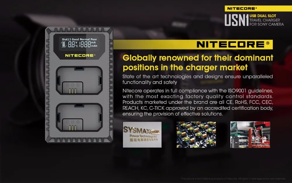 Nitecore USN1 цифровой двойной слот для путешествий зарядное устройство для камеры для sony NP-FW50 батареи совместимы с a6500 a7 a7II a7R a7R2 a7s