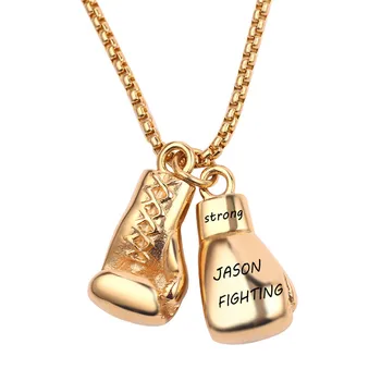 

Men Necklace Gold Color Hip Hop Chain Pair Custom Text Boxing Glove Pendant Charm Fashion Sport Fitness Jewelry Wholesale
