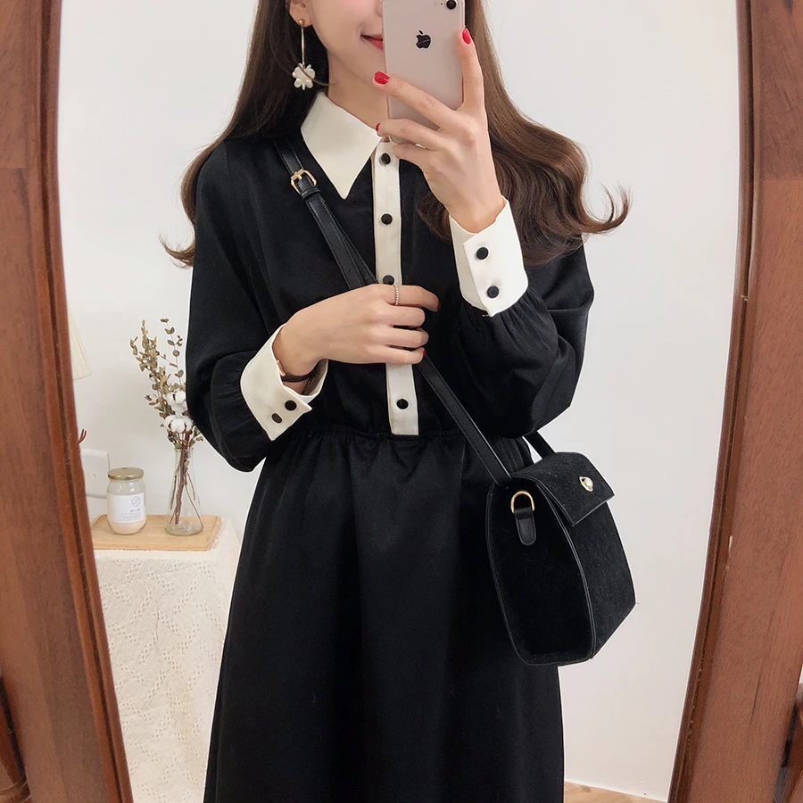 Primavera Inverno Vestido Básico Longo Feminino Estilo Coreano Design Temperamento Senhora Uma Linha Bonito Doce Meninas Botão Camisa 6112 2020 5 estilo coreano design temperamento senhora uma linha