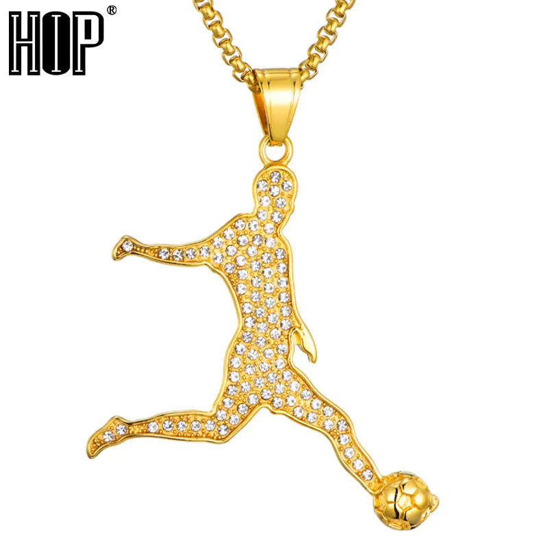 Хип хоп Bling Ice Out Золотые футбольные ожерелья и подвески 316L из нержавеющей стали