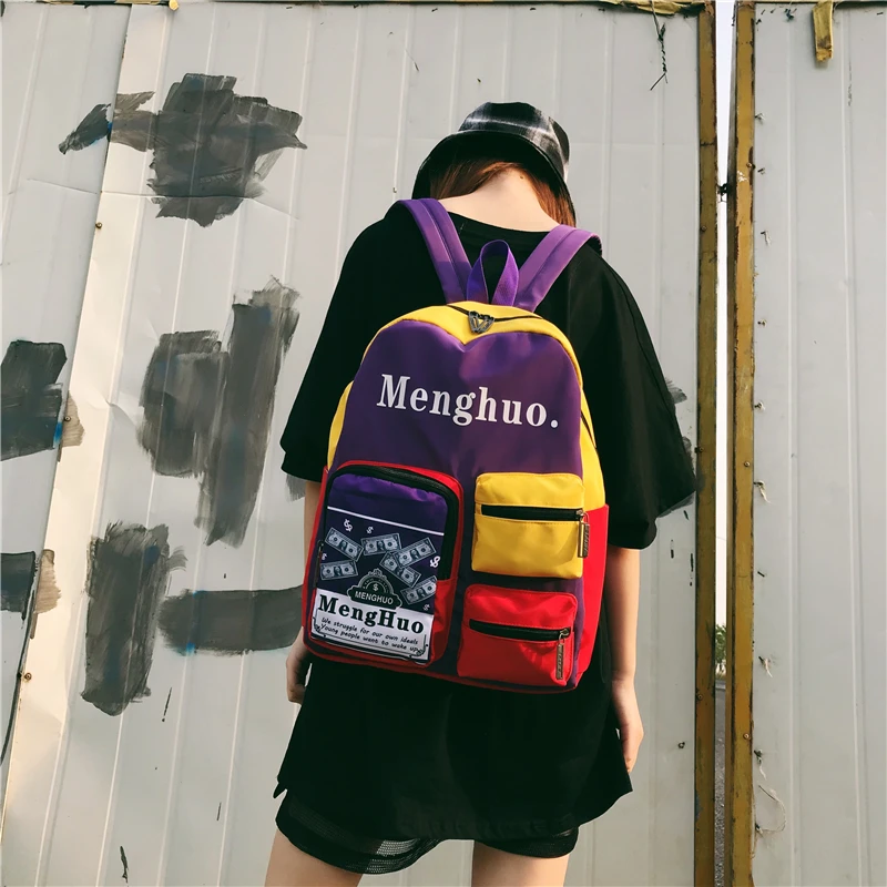 Menghuo Women Backpacks School Women Daypack Panelled Shoulder Bags College Backpacks for Girls Bookbag School Backpacks Female (77)
