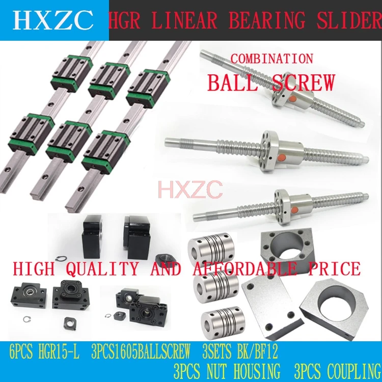 

12pcs HGH15CA Square Linear guide sets + 3pcs Ballscrew SFU605- + BK BF12 + jaw Flexible Coupling Plum Coupler for cnc