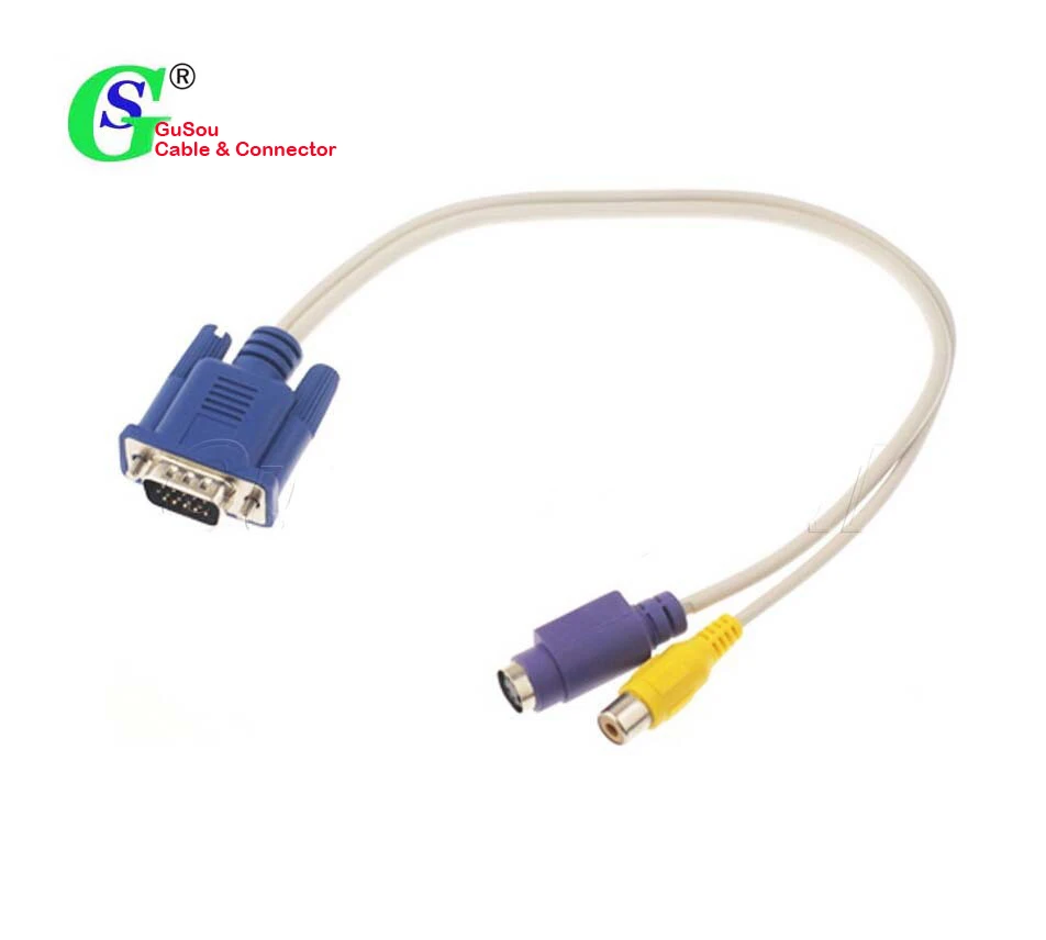 GuSou VGA D SUB to TV RCA S видеоконвертер кабель для ПК ноутбука выходной адаптер