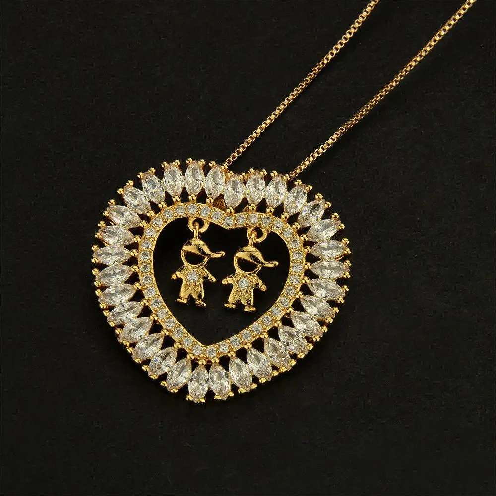 Golden Color Boy And Girl Pendant Necklace Women's fashion Jewelry Multi-color Cubic Zirconia Kids Necklace Jewelry New