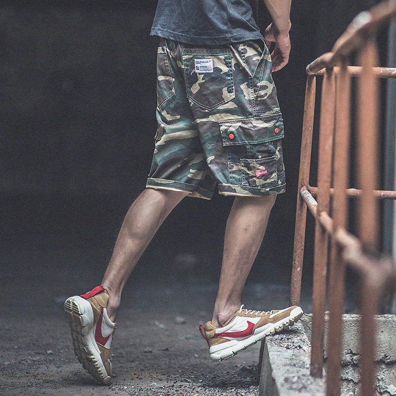 Calções de Treino de Verão dos Homens do Hip Shorts com Bolso Lateral Legal Camuflagem Magro Ajuste Shorts Calças Moda Masculina Carga Hop