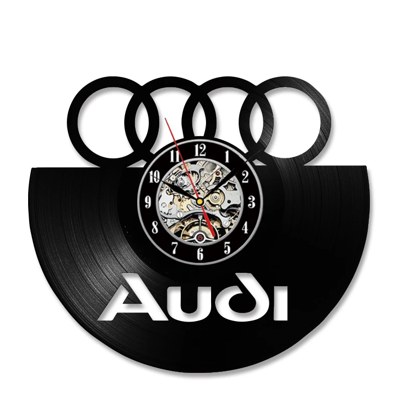 Audi Benz coche Logo vinilo registro pared reloj 3D decorativo colgante Vintage reloj LED pared reloj hogar Decoración regalo para coche amante Audi Benz coche Logo vinilo registro pared reloj 3D decorativo colgante Vintage reloj LED pared reloj hogar Decoración regalo para coche amante