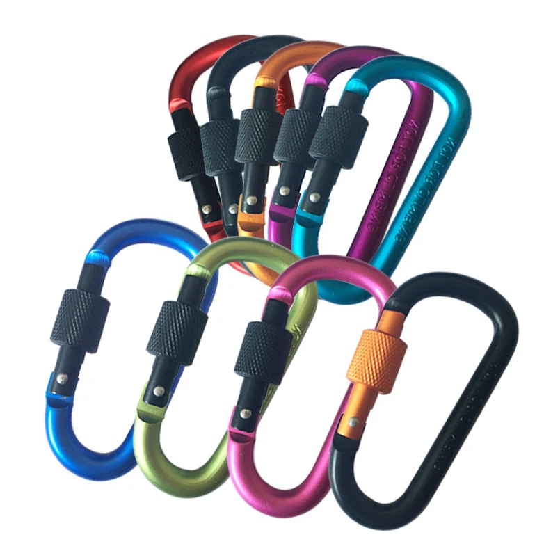 10Pcs 8cm Aluminum Alloy Carabiner D-Ring Key Chain with Lock Outdoor Camping Keyring Snap Hook Travel Kit Climbing Accessories