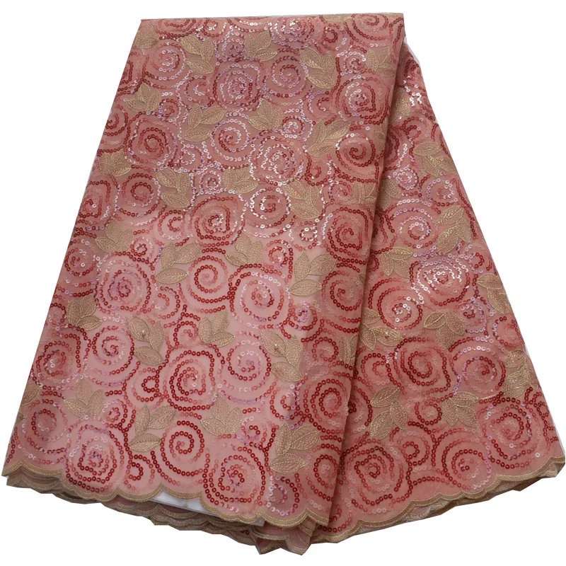 

(5yards/pc) high quality African organza lace fabric in peach with delicate embroidery and lots of sequins for party dress OP102