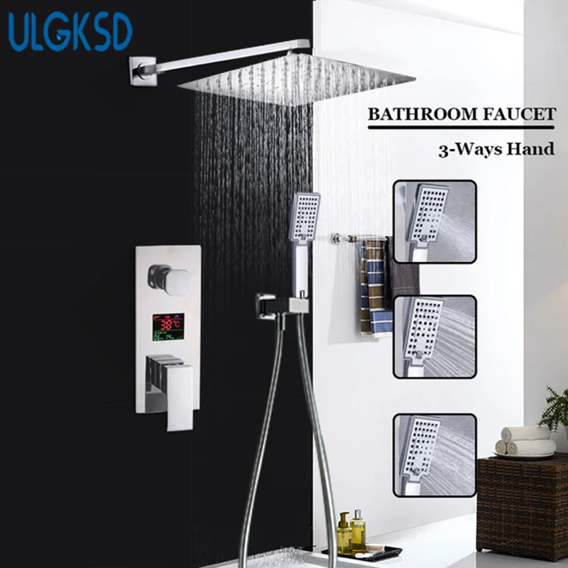 

ULGKSD European promotion Digital Display Shower Faucet Set Rain Shower Head 3-Function Handshower Bathroom Shower Faucet