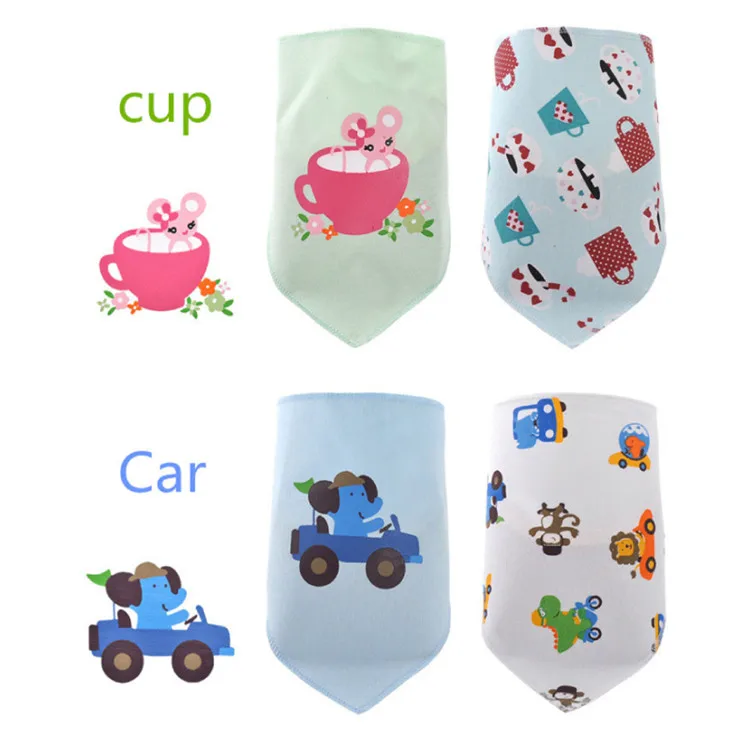 Красочные милые хлопковые детские полотенца для новорожденных, треугольный шарф, 4 шт./лот, для мальчиков и девочек, детские нагрудники, слюнявчики - Цвет: Cup Car