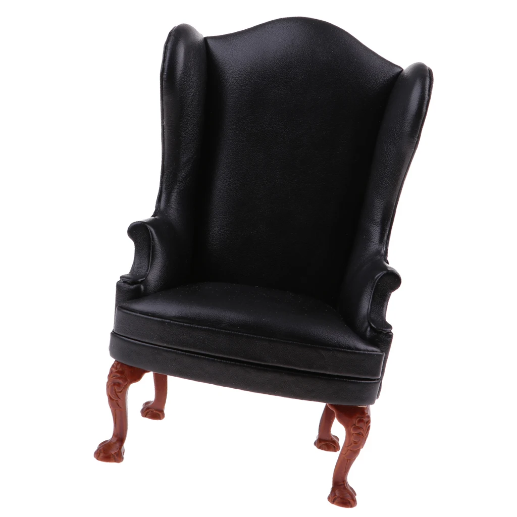 Miniature Black Single Sofa Wing Chair Furniture for 1/6 Action Figure Doll