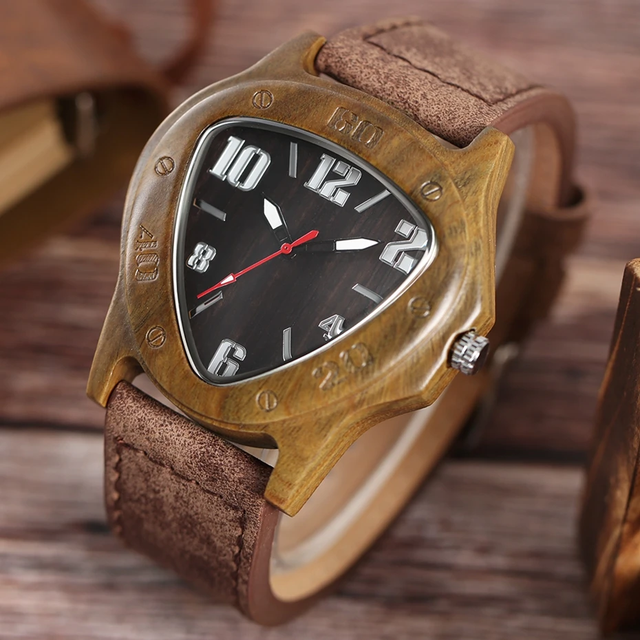 Mens Wooden Watch Creative Inverted Geometric Triangle Shaped Big Numbers Dial Quartz Clock Male Genuine Leather Reloj de madera 2017 Christmas Gifts (43)