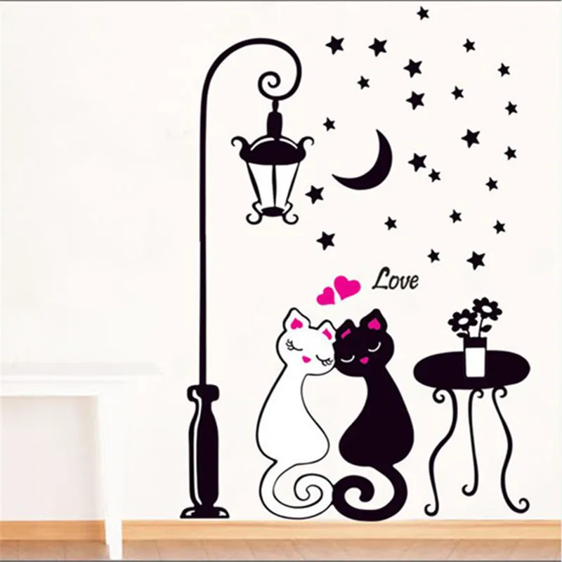 Creative Cat lovers Wall Sticker Cartoon Couples Cats Decals Adhesive  Living Room Bedroom TV Wallpaper Kids Room Art Mural Decor - AliExpress