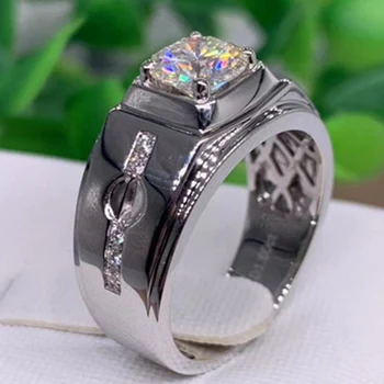 

Brand New 1 Carat 18K White Gold Moissanite Diamond Ring Frosting Men Wedding Party Engagement Anniversary Ring 1 Ct 6.5mm
