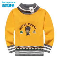 Модный однотонный пуловер из хлопка на весну и осень детский свитер с воротником-хомутом и рисунком Детский свитер