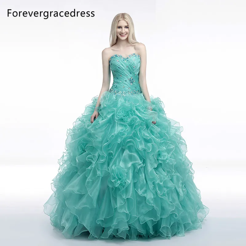 Forevergracedress настоящая фотография оборками Милая Quinceanera платье органзы Кристаллы