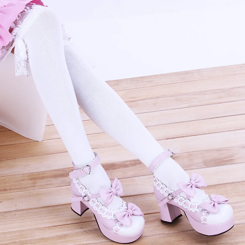 

Spring and autumn japanese kawaii girl sweet lolita stockings lace bowknot overknee stockings loli