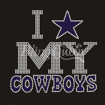 

BlingQueen 25PCS/LOT Hot Fix Iron On Crystal Rhinestone Heat Transfers Applique I Star My Cowboys Design