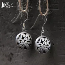 JINSE Simple Vintage S925 Pure Silver Drop Earrings Hollow Out Flower Earrings Dangling Ethnic Women Charms Brincos Jewelry