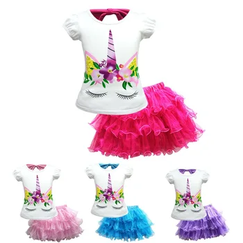 

Summer Children Clothing Sets Unicorn T-Shirt+Tulle Tutu Skirt 2pcs Suit Kids Casual Sport Suit Girls Little Pony Clothes Set