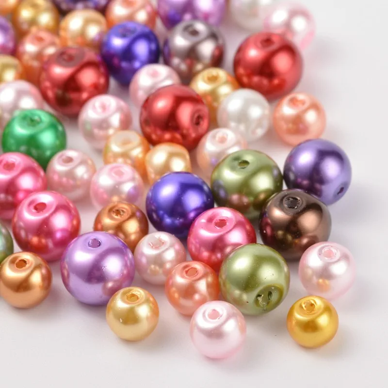 100Pcs 46mm Mixed Color Glass Pearl Round Beads For Jewelry Making DIY