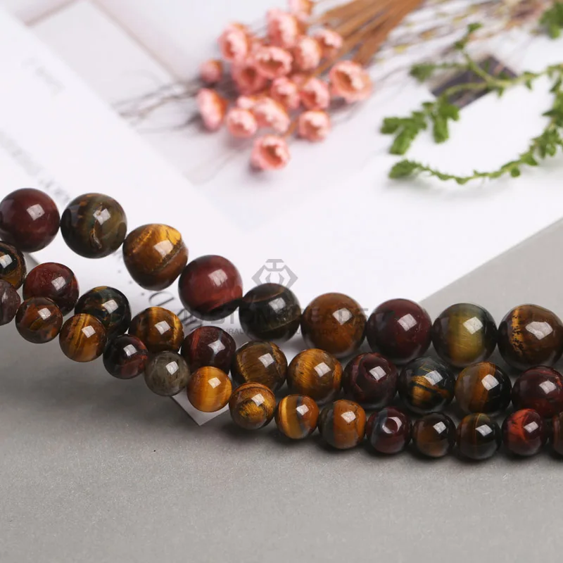 Hot Selling Natural Tricolor Tiger Eyes Loose Gemstone Stone Round Beads For DIY Handmade Jewelry Making Acessorry