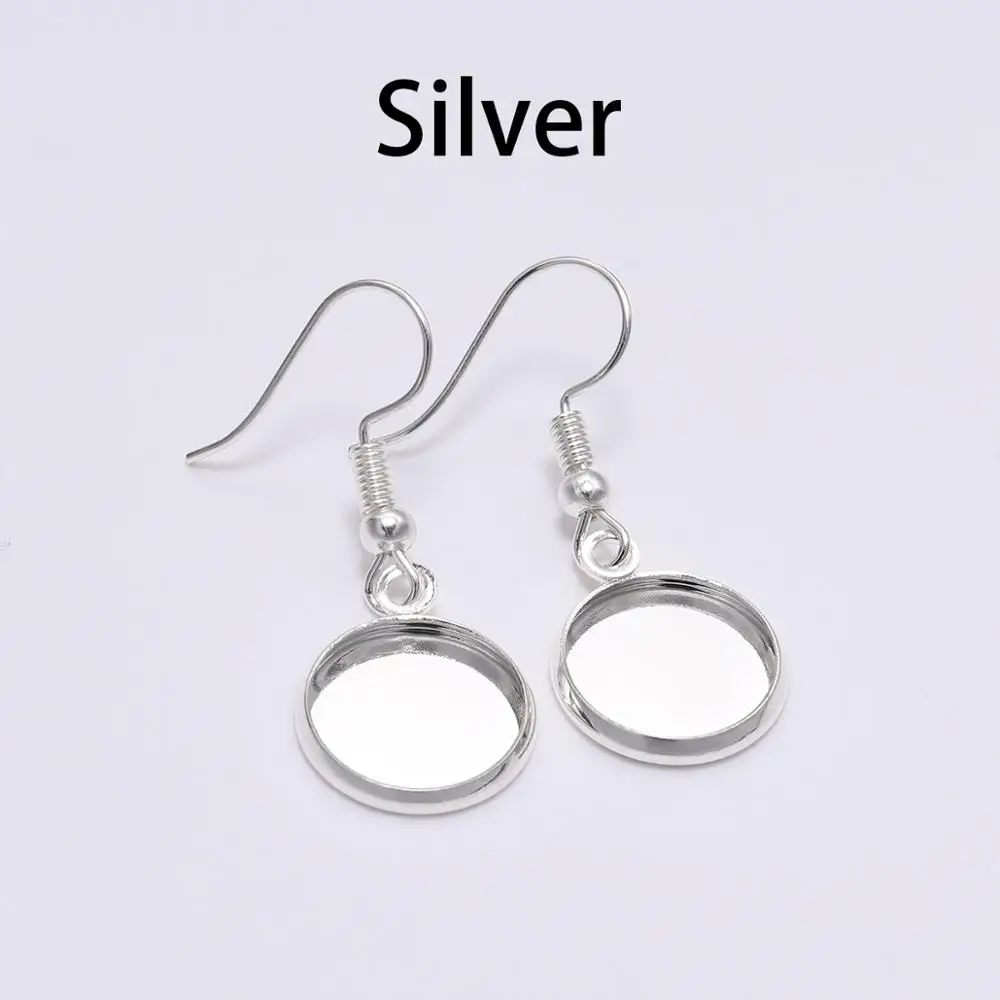 10pcs 10-25mm Tray Bezel Cabochon Earring Hook Blank Setting Round Pendant Ear Base Findings For DIY Glass Cameo Jewelry Making 