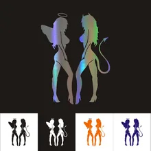 Наклейки для автомобиля, 10,5 см * 14 см, ANGEL DEVIL, сексуальная девушка, украшение для автомобиля, мотоцикла, светоотражающая автостайлинг, купите ...