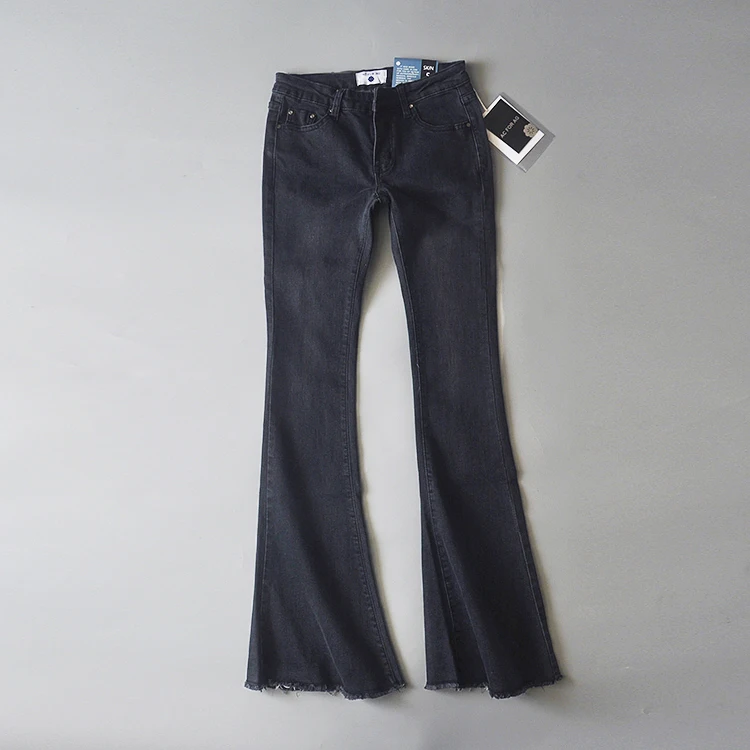 Calças de Brim para Mulheres 2020 do Vintage de Cintura Baixa Incendiar Elásticas Estilo Retro Fundo Sino Magro Calça Jeans Feminina Azul Escuro Denim Perna Larga Calças 38 Elásticas calças de Brim Das Mulheres Estilo