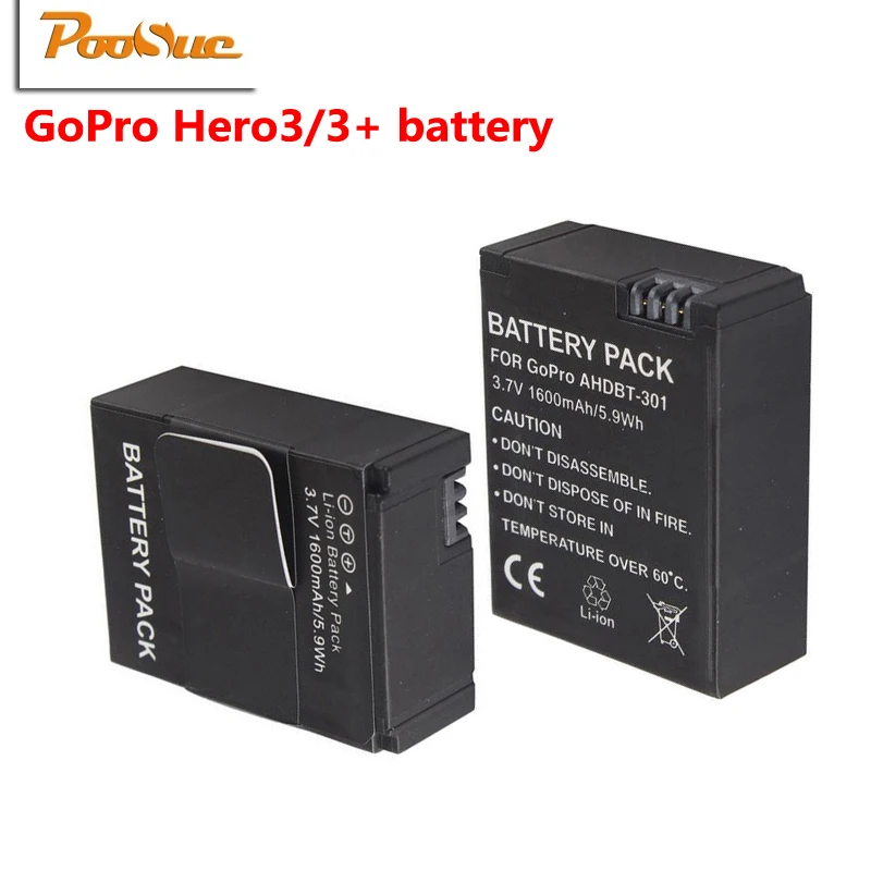 

2PCs/Lot, Go Pro HERO 3+ batteries AHDBT-301 bateria Li-ion Battery AHDBT301 for GoPro HERO3 3+ accessories