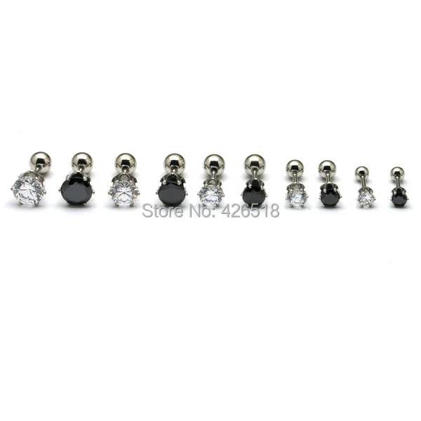

4 5 6 7 8mm Diameter White Black Zircon Crystal titanium steel Men Women Screw Back (pierced) stud earrings