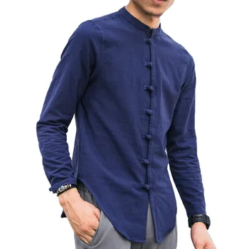 

#4 DROPSHIP 2018 NEW HOT Fashion Men's Casual Tops Summer Long-Sleeve Buton Linen Solid Blouse Freeship