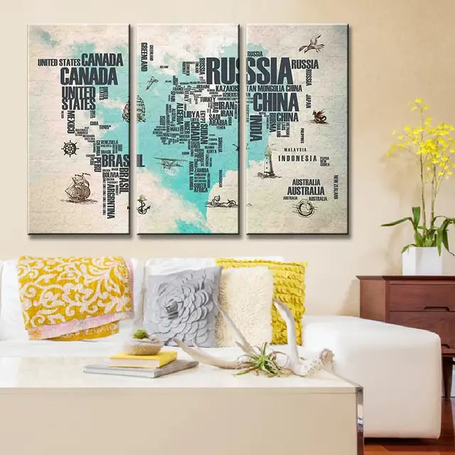 Home Decor Print Canvas Painting Frame 3 Panel Map Vintage Wall Art ... Home Decor Print Canvas Painting Frame 3 Panel Map Vintage Wall Art ...