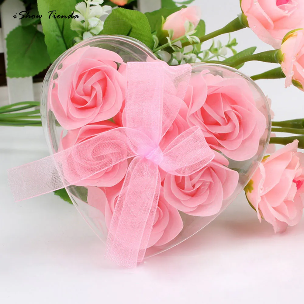 

ISHOWTIENDA New 6Pcs 9.5*9.2*4cm Scented Rose Flower Petal Bath Body Soap Wedding Party Gift Scented Petal Bath Body Soap Flower