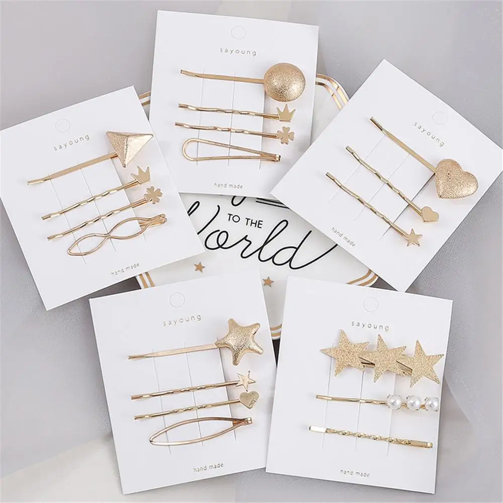 

INS Hot Fashion Metal Hair Clips For Women Trendy Geometric Star Heart Hairpins Women Girl Hair Ornament Gold BB Hairgrips