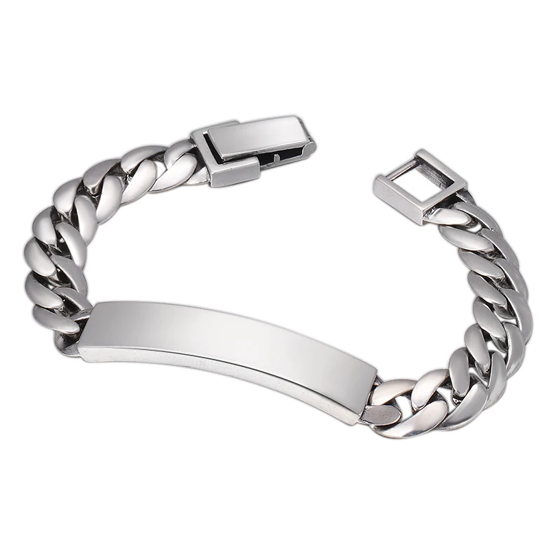 925 пробы серебряный китайский стиль винтажный браслет для мужчин индивидуальный минимализм глянцевое лицо Пряжка цепь может быть выгравирована